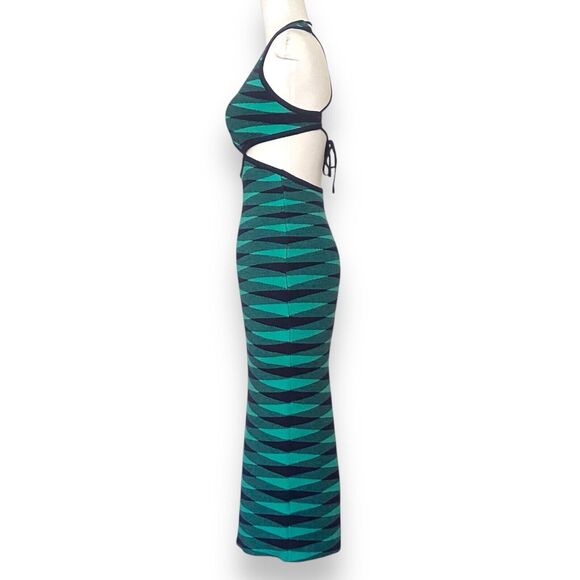 VRG GRL Dress Women's Size US 4 Bodycon Midi Open Back Stretchy Teal Green Blue - Picture 2 of 11